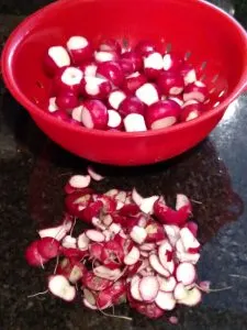 radishes after partially peeling