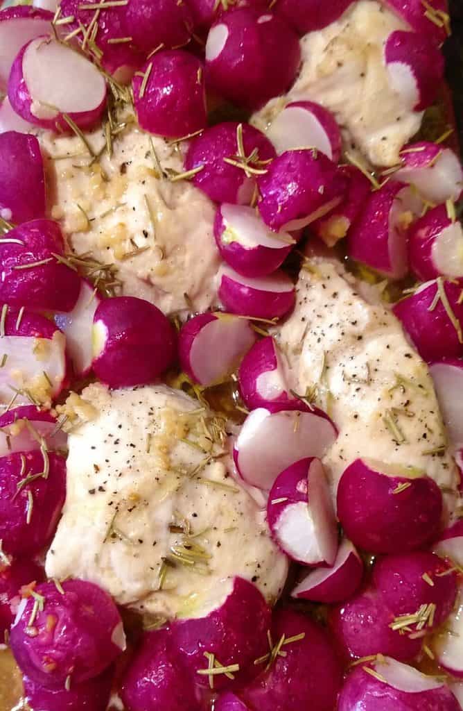 Low Carb Rosemary Rooster and Radishes